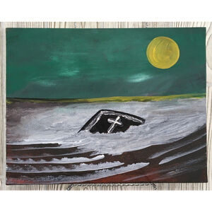 Abstract Folk Art Landscape Painting Acrylic Canvas Panel Original 14x11